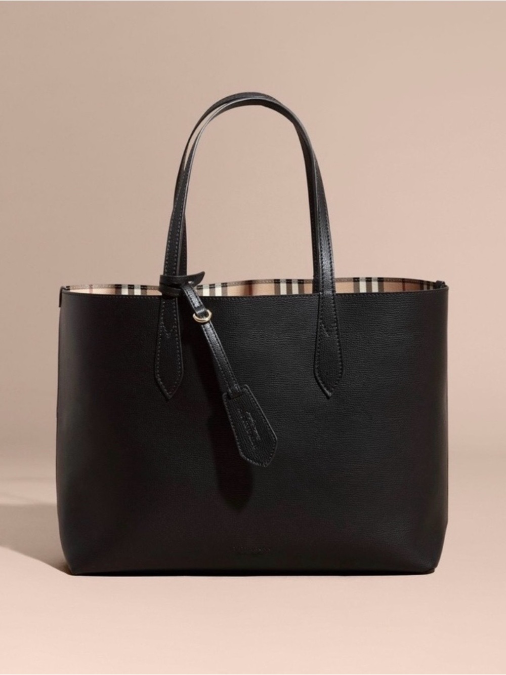 Burberry Black Leather Tote with Signature Check Interior